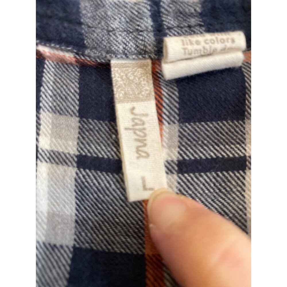 Japna Navy & Orange Women’s Plaid Flannel Tunic Shirt Size L 100% Cotton - Picture 4 of 5
